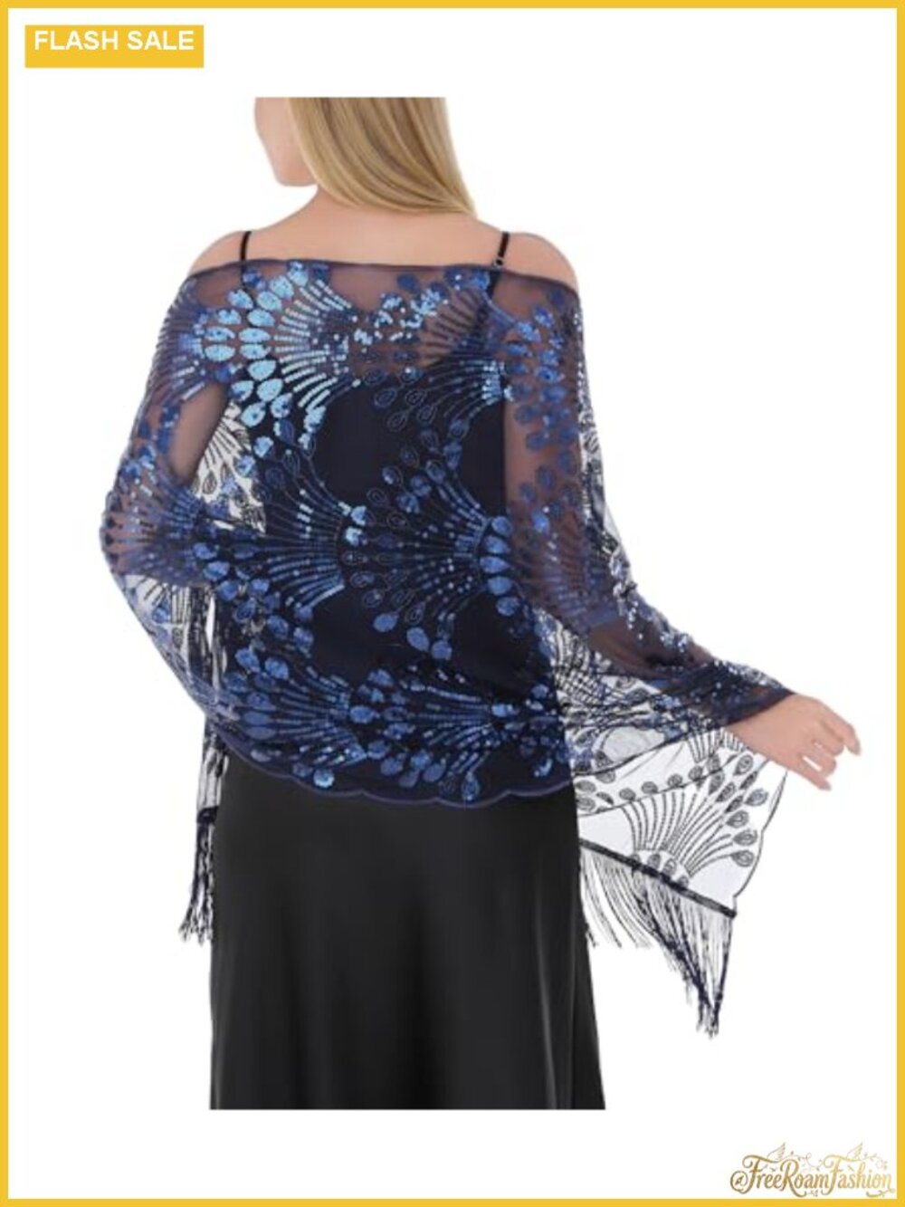 Sheer Chiffon Shawl Wrap Sequined Tassel Formal Evening Cover Up